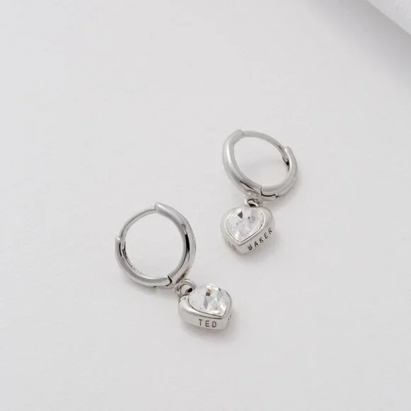 London Hanniy Crystal Heart Huggie Hoop Earrings for Women - Picture 4 of 5